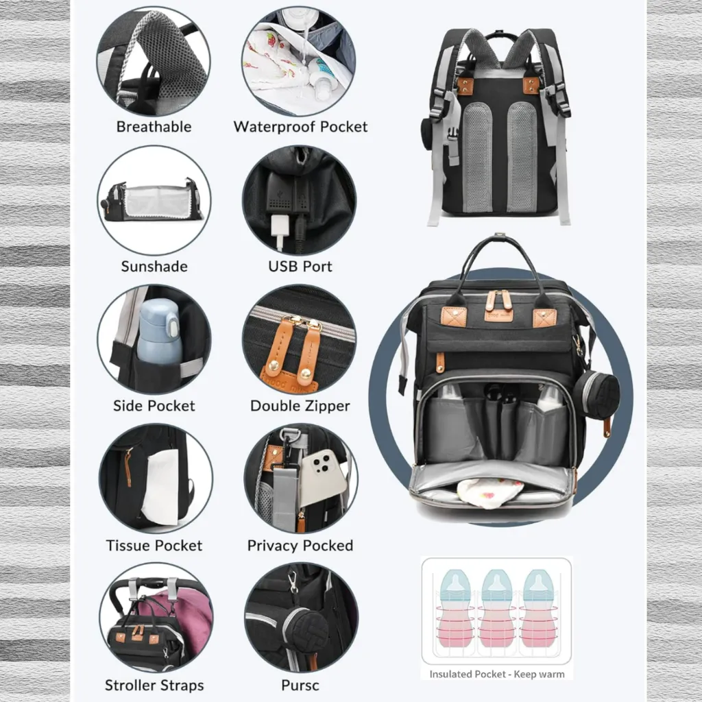 7-diaper bag backpack; baby diaper bag; diaper bag with changing station; portable changing station; travel diaper bag; waterproof diaper bag; large capacity diaper bag; baby bag fo.webp