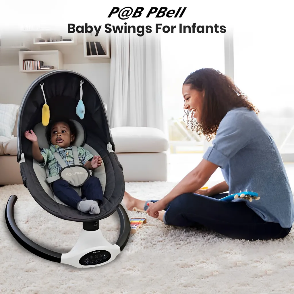 B-Outdoor baby swing; Battery-operated baby swing; Motion baby swing; Musical baby swing; Swing and rocker combo; Swinging motions; Recline positions; Swing speed set.webp